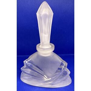 Vintage Art Deco Style I.W. RICE & CO Clear Frosted Glass Fanned Perfume Bottle